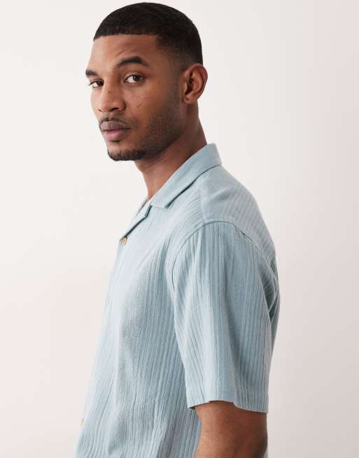 ASOS DESIGN - Ruimvallend overhemd met reverskraag van gestreept jacquard in blauw, 2 van 5