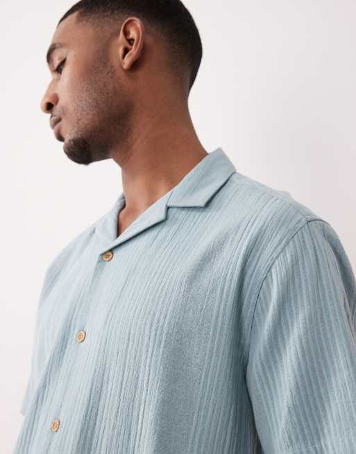 ASOS DESIGN - Ruimvallend overhemd met reverskraag van gestreept jacquard in blauw, 4 van 5