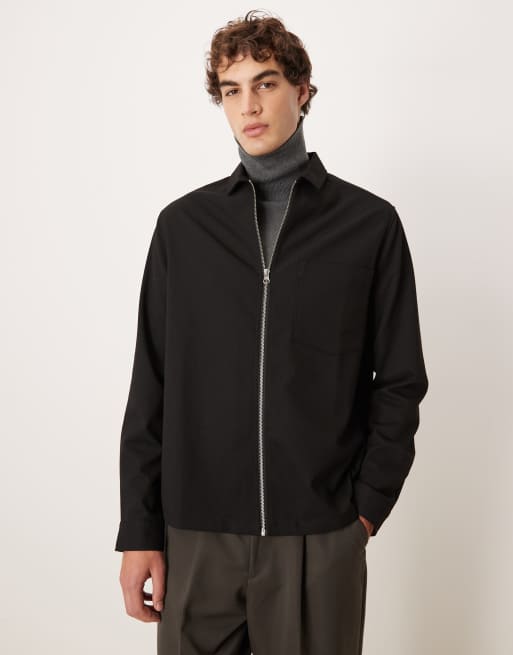 ASOS DESIGN - Ruimvallend overhemd met rits in zwart, 2 van 5
