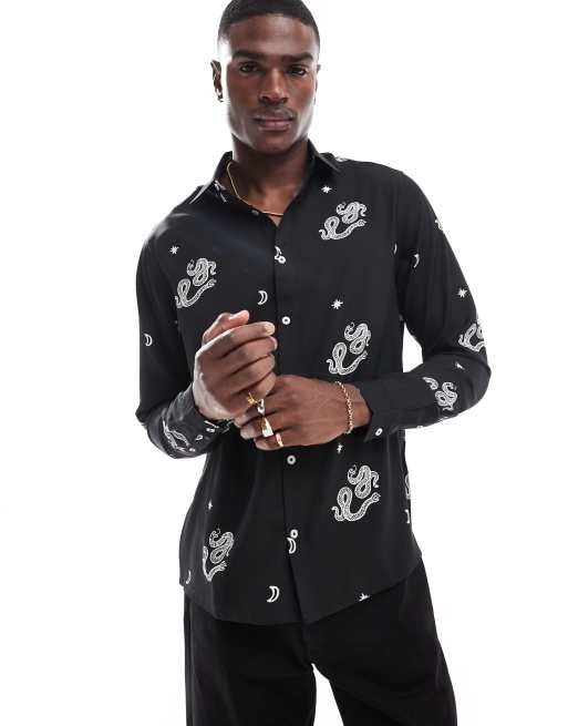 ASOS DESIGN - Ruimvallend overhemd met slangenprint in zwart