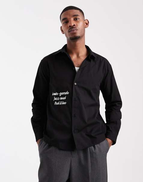 ASOS DESIGN - Ruimvallend overhemd met tekstprint in zwart - view 1