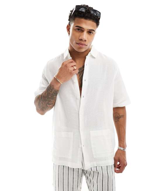 ASOS DESIGN - Ruimvallend overhemd met textuur en zakken in wit
