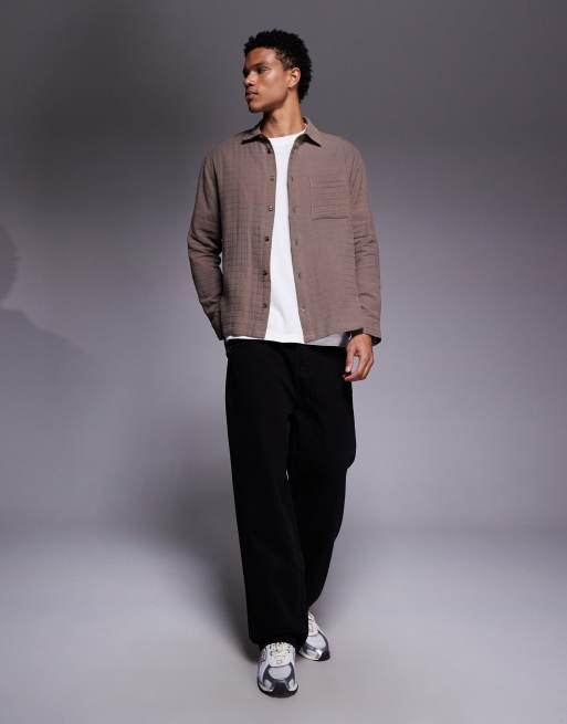 ASOS DESIGN - Ruimvallend overhemd met textuur in bruin, 2 van 5