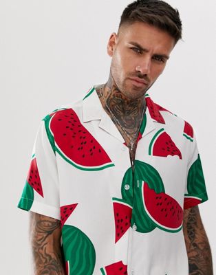 ASOS DESIGN - Ruimvallend overhemd met watermeloenprint-Wit