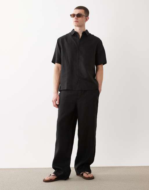 ASOS DESIGN - Ruimvallend overhemd van linnen in zwart, deel van co-ord set, 2 van 5