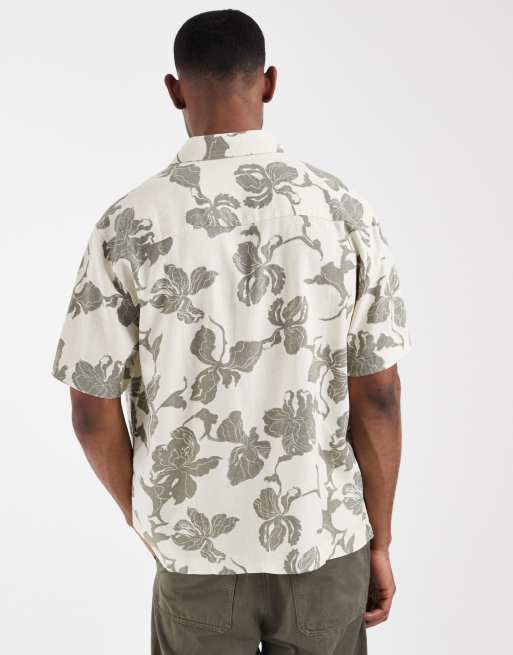 ASOS DESIGN - Ruimvallend overhemd van linnenmix met bloemenprint in crème, 4 van 5