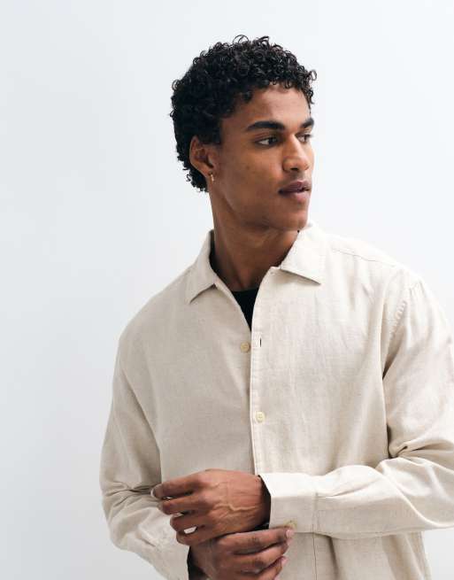ASOS DESIGN - Ruimvallend overhemd van linnenmix met dubbele zakken in crème, 2 van 5