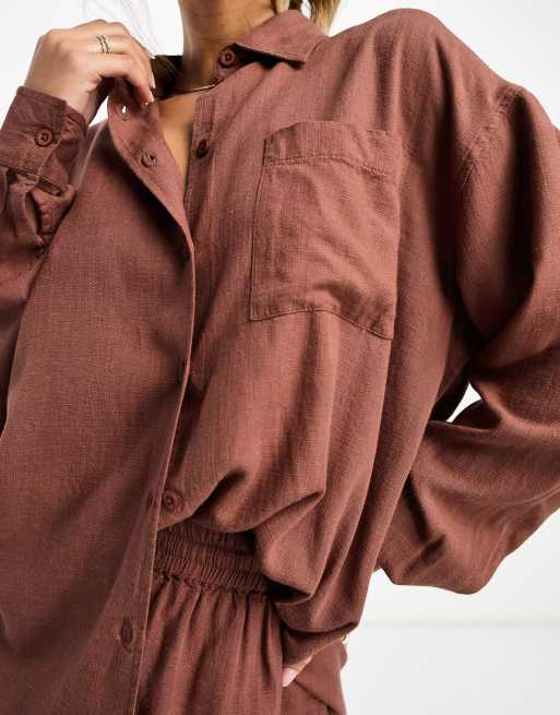 ASOS DESIGN - Ruimvallend overhemd van linnenmix met lange achterkant in terracotta, 4 van 4