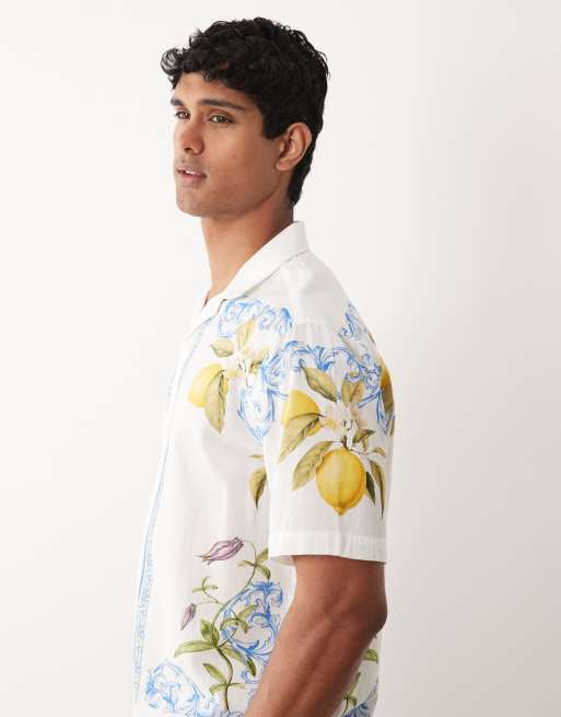 ASOS DESIGN - Ruimvallend overhemd van linnenmix met print in wit, 3 van 5