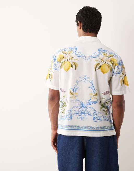 ASOS DESIGN - Ruimvallend overhemd van linnenmix met print in wit, 4 van 5