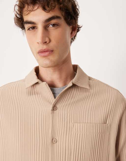 ASOS DESIGN - Ruimvallend overhemd van plissé met reverskraag in beige, deel van co-ord set, 5 van 5