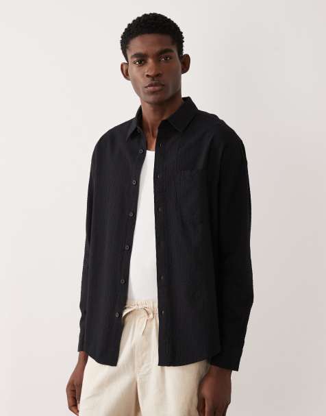 ASOS DESIGN - Ruimvallend overhemd van seersucker in zwart - view 1