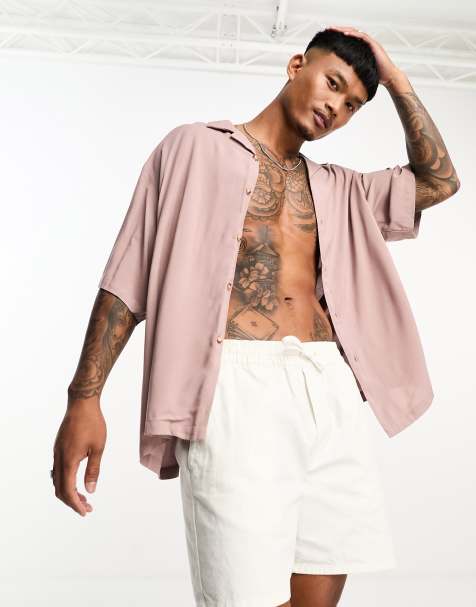 ASOS DESIGN - Ruimvallend overhemd van viscose in vaal roze - view 1