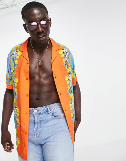 ASOS DESIGN - Ruimvallend overhemd van viscose met reverskraag en print van sierranden
