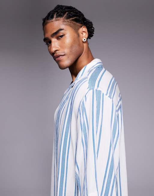 ASOS DESIGN - Ruimvallend overhemd zonder sluiting in blauwe strepen, 3 van 5