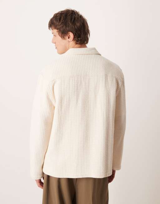 ASOS DESIGN - Ruimvallend overhemd zonder sluiting met reverskraag en textuur in stone, 3 van 5