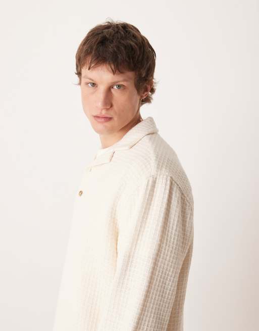 ASOS DESIGN - Ruimvallend overhemd zonder sluiting met reverskraag en textuur in stone, 4 van 5