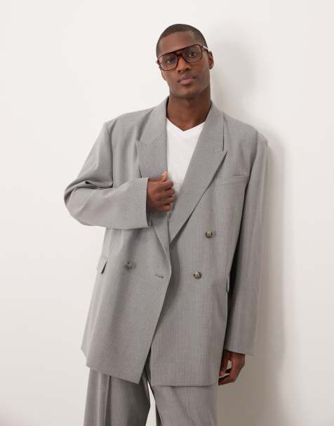 ASOS DESIGN - Ruimvallend oversized colbert in grijs met krijtstreep - view 1
