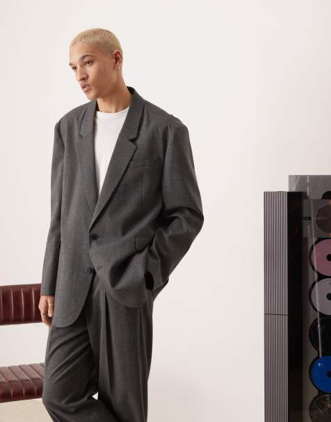 ASOS DESIGN - Ruimvallend oversized colbert met klein visgraatmotief in antracietgrijs - view 1