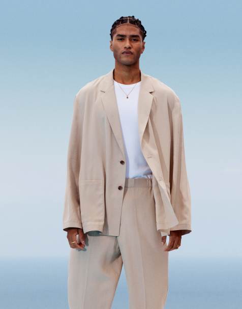 ASOS DESIGN - Ruimvallend oversized strandcolbert in stone - view 1