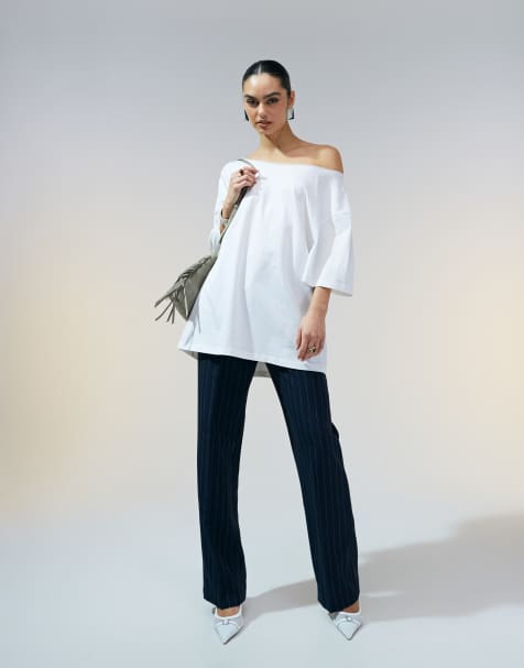 ASOS DESIGN - Ruimvallend oversized T-shirt met blote schouders in wit - view 1