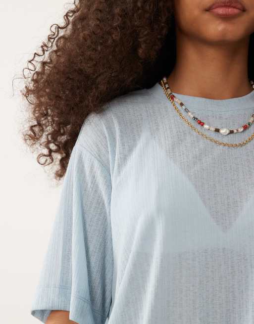 ASOS DESIGN - Ruimvallend oversized T-shirt van getextureerd mesh in pastelblauw, 3 van 4