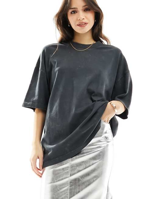 ASOS DESIGN - Ruimvallend oversized T-shirt van zware stof in antraciet met wassing