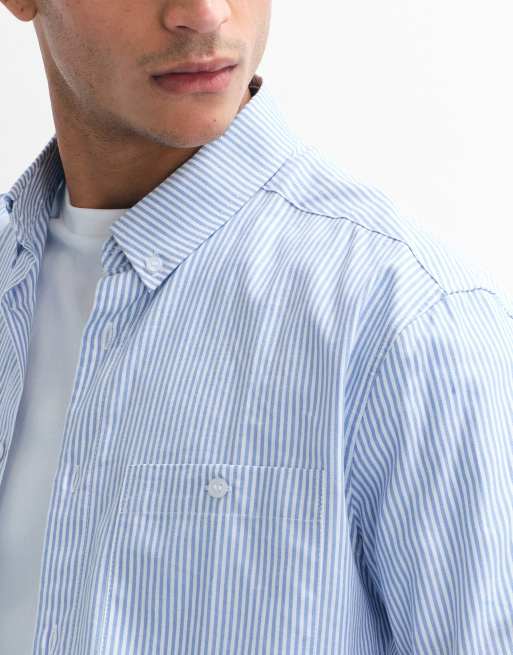 ASOS DESIGN - Ruimvallend oxford overhemd met strepen in blauw, 3 van 7
