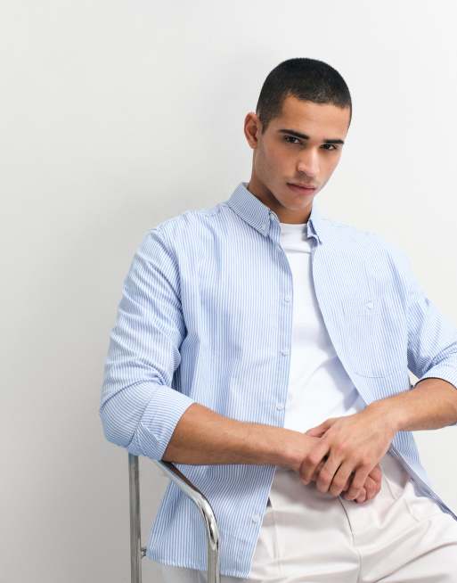 ASOS DESIGN - Ruimvallend oxford overhemd met strepen in blauw, 5 van 7