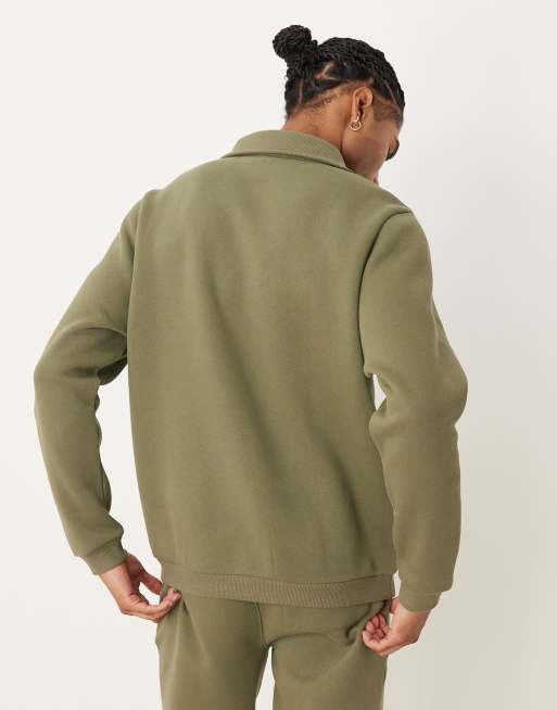 ASOS DESIGN - Ruimvallend polo sweatshirt met geribbelde kraag in groen , 4 van 5