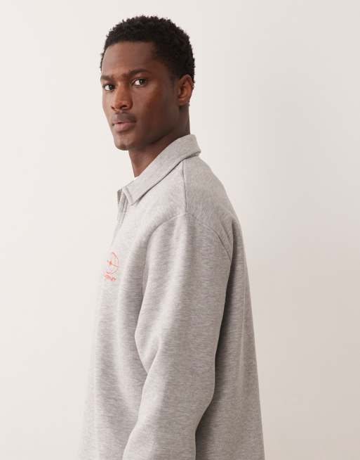ASOS DESIGN - Ruimvallend polo sweatshirt met korte rits en geweven label in gemêleerd grijs, deel van co-ord set, 3 van 5