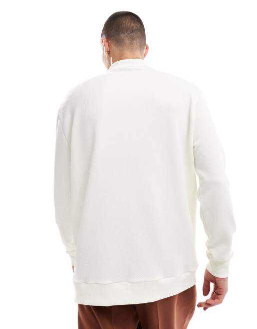 ASOS DESIGN - Ruimvallend poloshirt met lange mouwen en korte rits in crème , 2 van 4