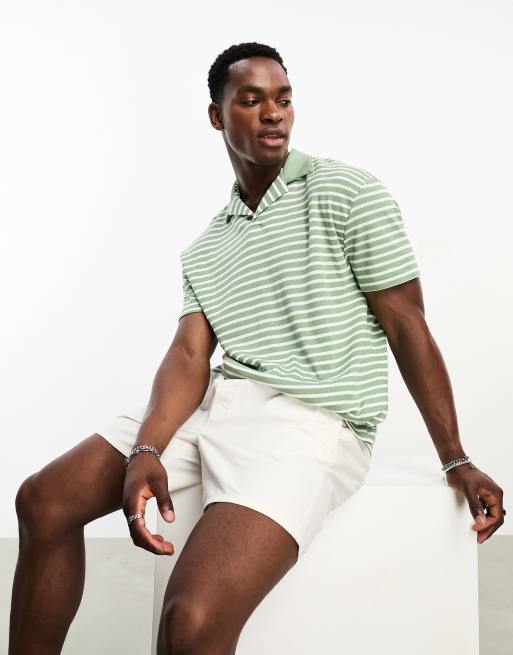 ASOS DESIGN - Ruimvallend poloshirt met reverskraag en getextureerde strepen in groen