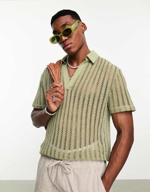 ASOS DESIGN - Ruimvallend poloshirt met reverskraag en open textuur