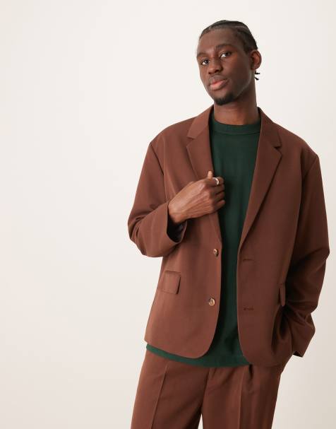 ASOS DESIGN - Ruimvallend recht colbert van keperstof in bruin - view 1