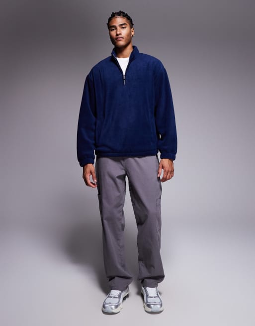 ASOS DESIGN - Ruimvallend recht fleece sweatshirt met korte rits in blauw , 2 van 5