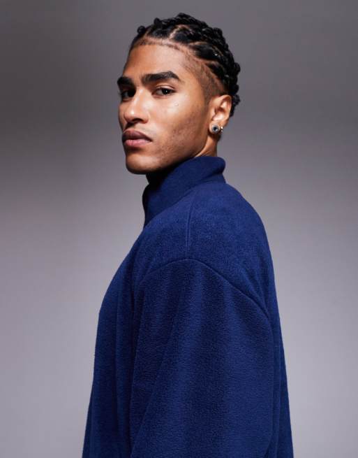 ASOS DESIGN - Ruimvallend recht fleece sweatshirt met korte rits in blauw , 4 van 5