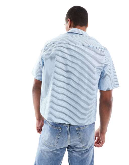 ASOS DESIGN - Ruimvallend recht gestreept overhemd met reverskraag in blauw, 4 van 4