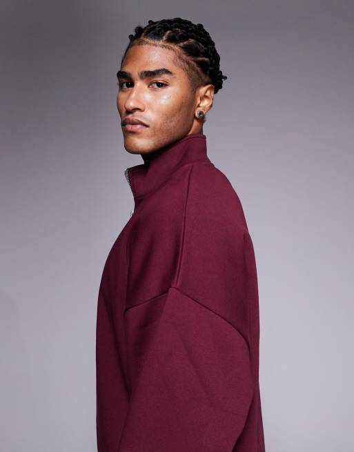 ASOS DESIGN - Ruimvallend recht sweatshirt met kwartrits in bordeauxrood, 4 van 5