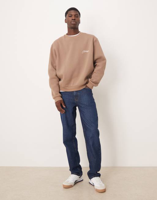 ASOS DESIGN - Ruimvallend recht sweatshirt met print op de borst in beige, 2 van 5