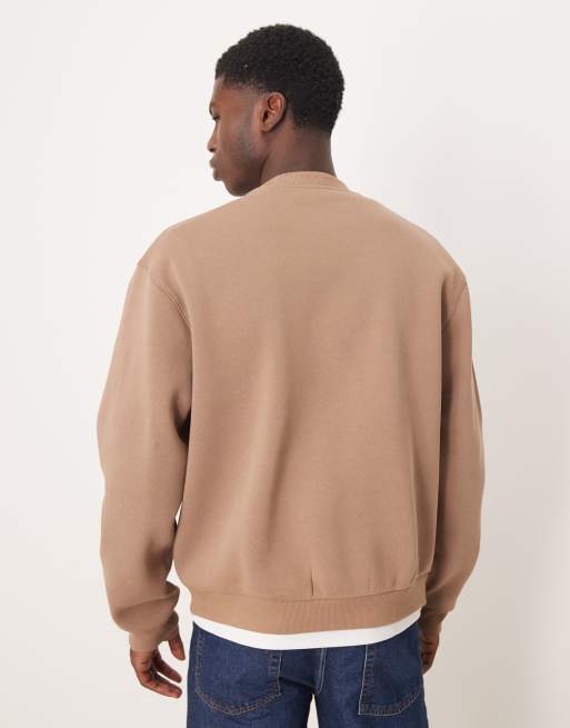 ASOS DESIGN - Ruimvallend recht sweatshirt met print op de borst in beige, 3 van 5