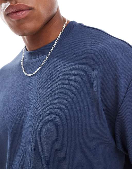 ASOS DESIGN - Ruimvallend recht T-shirt met geribbelde textuur in blauw, 3 van 4