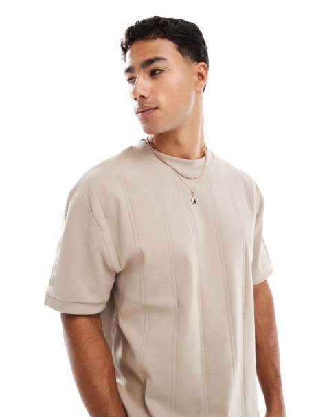 ASOS DESIGN - Ruimvallend, recht T-shirt met geribbelde textuur in stone - view 1