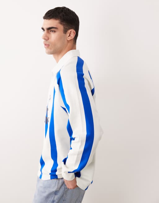 ASOS DESIGN - Ruimvallend rugby sweatshirt met verticale strepen in marineblauw, 4 van 5