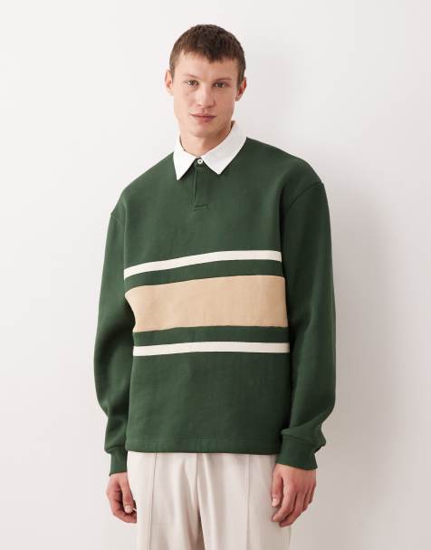 ASOS DESIGN - Ruimvallend rugbyshirt met ingenaaid paneel in groen - view 1