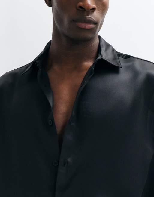 ASOS DESIGN ruimvallend satijnen overhemd in zwart, 4 van 5