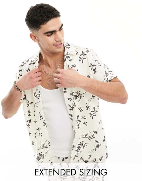 ASOS DESIGN - Ruimvallend seersucker overhemd met reverskraag in wit met bloemenprint, deel van co-ord set - view 1