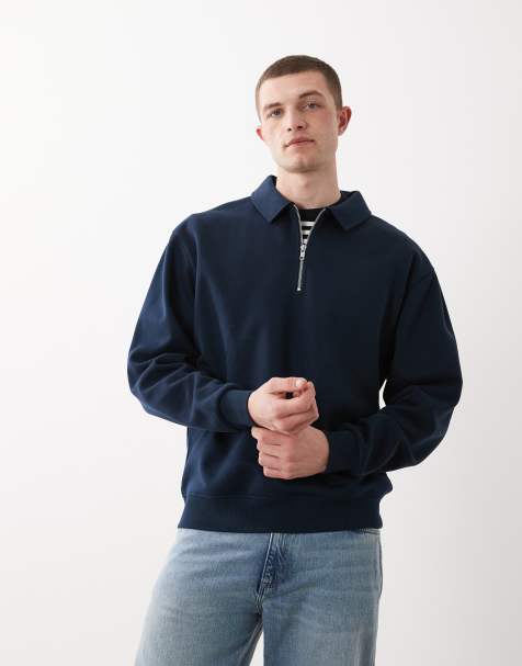 ASOS DESIGN - Ruimvallend sweatshirt met 1/4 rits en kraag in marineblauw - view 1