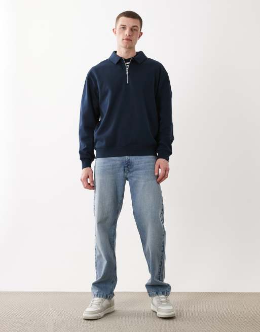 ASOS DESIGN - Ruimvallend sweatshirt met 1/4 rits en kraag in marineblauw, 2 van 5