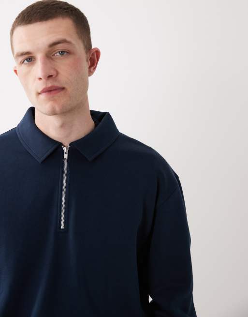 ASOS DESIGN - Ruimvallend sweatshirt met 1/4 rits en kraag in marineblauw, 3 van 5